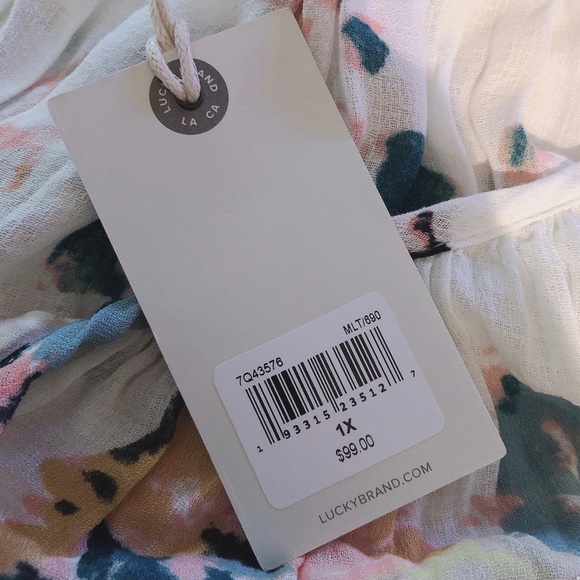 Lucky Brand Peasant Blouse Floral Keyhole Top Plus Size 1X NWT $99.00 - Picture 5 of 7